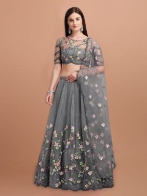 SHYAMALI FASHION Embroidered Semi Stitched Lehenga Choli(Grey)