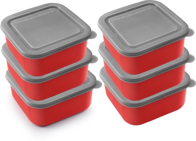 PEACHBERRY Stainless Steel Microwave Safe Square Lunch Box/Container/Serving Bowl Leak/Spill Proof(Set of 6 Piece, Colour, Red Size, 16 cm Capacity, 800ML) 6 Containers Lunch Box(800 ml, Thermoware)