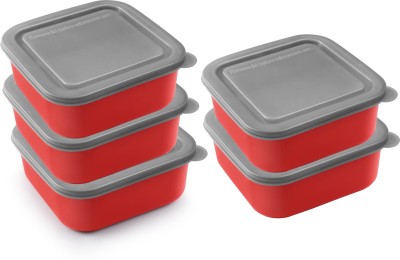 PEACHBERRY Stainless Steel Microwave Safe Square Lunch Box/Container/Serving Bowl Leak/Spill Proof(Set of 5 Piece, Colour, Red Size, 16 cm Capacity, 800ML) 5 Containers Lunch Box(800 ml, Thermoware)