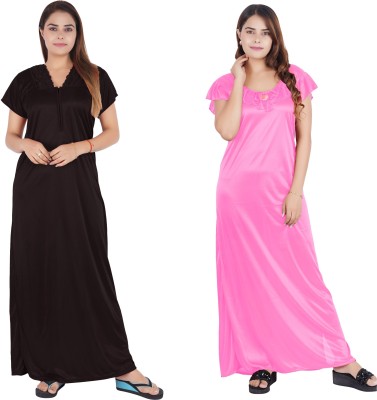 archi creation Women Nighty(Black, Pink)