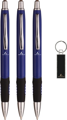 Adalrich VELOCITY BLUE Metal Ball Pen Set of 3|Free Metal Key chain| Gift box Ball Pen(Pack of 4, Blue)