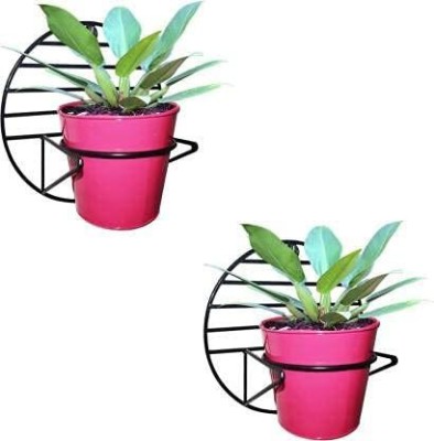 TheBuy Collection Wall Mount Metal Planter Stand with Round Galvanized Bucket Planter (Set of 2) Plant Container Set(Pack of 2, Metal)