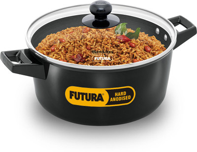 Hawkins Cook n Serve Casserole with Glass (IACB40G) Sauce Pan 24.1 cm diameter with Lid 4 L capacity(Hard Anodised, Induction Bottom)
