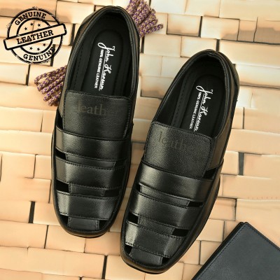 John Karsun Leather Sandal for Men |Fisherman |kurta Pajama Sandal |Office |Back belt sandal Men Black Sandals