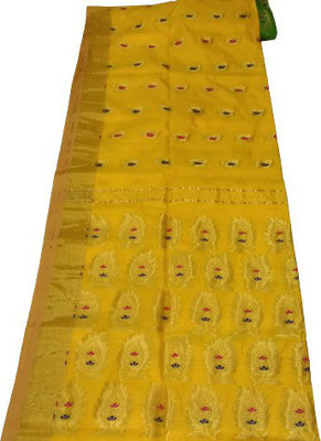 vasundhra fashion Printed Daily Wear Cotton Blend Saree(Yellow)