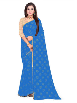RHEY Printed Bollywood Chiffon Saree(Light Blue)