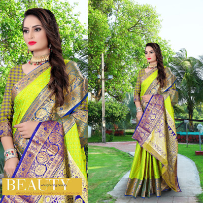 jayant creation Embellished Banarasi Art Silk Saree(Mustard)