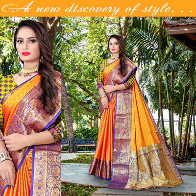 jayant creation Embellished Banarasi Art Silk Saree(Orange)