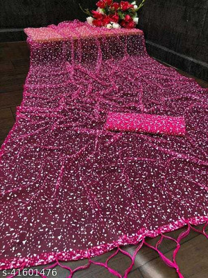 MAAFAB Embroidered Bollywood Net Saree(Multicolor)
