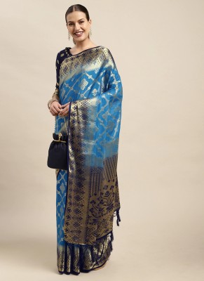 Shaily Self Design, Woven Bollywood Silk Blend Saree(Light Blue)