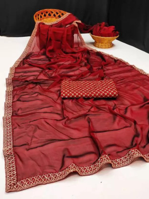 Nena Fashion Embroidered Bollywood Pure Silk Saree(Maroon)