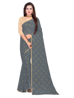 RHEY Printed Bollywood Chiffon Saree(Grey)
