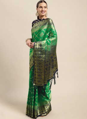 Shaily Self Design, Woven Bollywood Silk Blend Saree(Green)