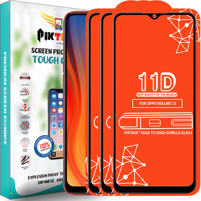 PikTrue Edge To Edge Tempered Glass for Realme C3(Pack of 3)