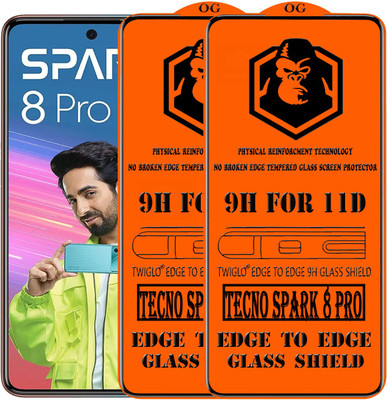 TWIGLO Edge To Edge Tempered Glass for TECNO SPARK 8 PRO(Pack of 2)