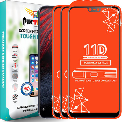 PikTrue Edge To Edge Tempered Glass for Nokia 6.1 Plus(Pack of 3)