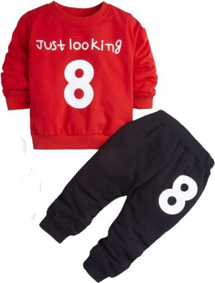 BABU TABU ENTERPRSIS Baby Boys & Baby Girls Party(Festive) T-shirt Pant(RED, BLACK)