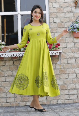 Taranjal Women Printed Anarkali Kurta(Green)
