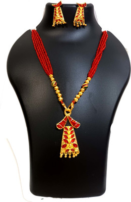 shree balaji gold Metal Gold-plated Red Jewellery Set(Pack of 1)