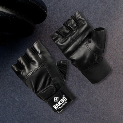 Rakso GYM Gloves for gym Leather Gloves Wrist Support Workout Gloves, Fitness Gym & Fitness Gloves(Black)