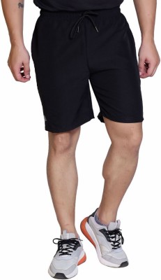 The black ebony Solid Men Black Basic Shorts