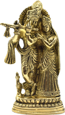 Puja N Pujari Radha and Krishna Idol for Pooja Room- Radha Krishna Statue Murti Decorative Showpiece  -  23 cm(Brass, Gold)