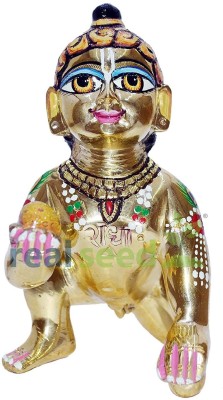 Idolsplace Brass Laddoo Gopal Special Hand Painted Shringar, Baby Krishna 300gms Decorative Showpiece  -  7 cm(Brass, Gold)