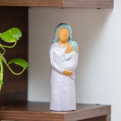 ExclusiveLane 'Pure Love' Handpainted Wooden Figurine|Showpiece|Statue For Home Decor In Decorative Showpiece  -  16 cm(Wood, White, Light Blue)