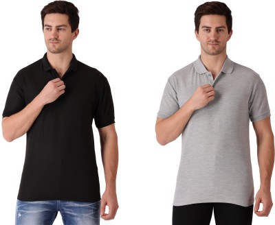 SYLZON Solid Men Polo Neck Grey, Black T-Shirt
