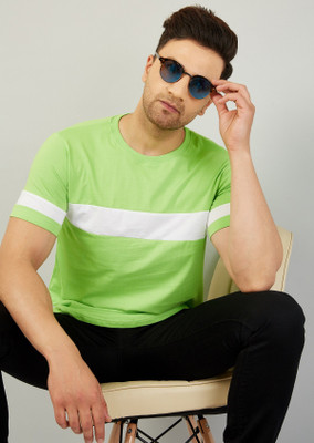 Diversify Colorblock Men Round Neck Light Green T-Shirt