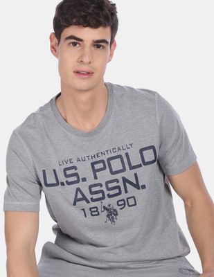 U.S. POLO ASSN. Printed Men Round Neck Grey T-Shirt