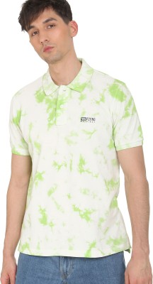 FLYING MACHINE Printed Men Polo Neck Green T-Shirt