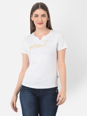 CRIMSOUNE CLUB Typography Women V Neck White T-Shirt