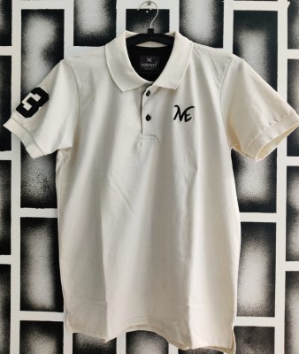 VIMMY Embroidered Men Polo Neck White T-Shirt