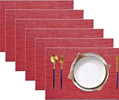 Royalkart Rectangular Pack of 6 Table Placemat(Red, PVC, Silk)