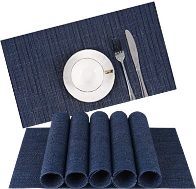 Royalkart Rectangular Pack of 6 Table Placemat(Dark Blue, PVC, Silk)