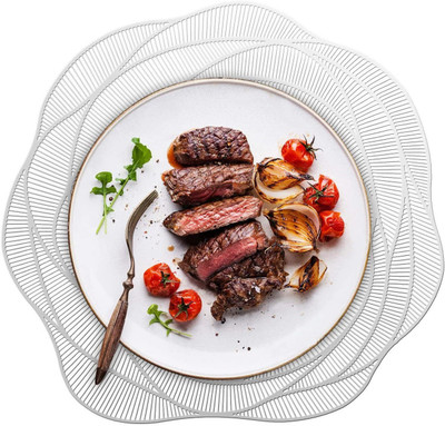 HomeCloud Round Pack of 2 Table Placemat(Silver, PVC)