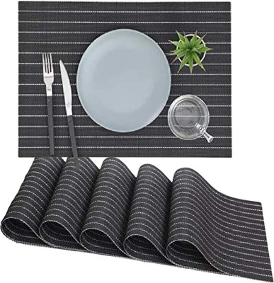 Royalkart Rectangular Pack of 6 Table Placemat(Black, PVC, Silk)
