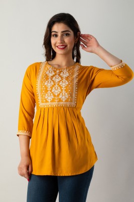 Pretty Night Casual Embroidered Women Yellow Top