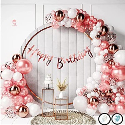 PARTY MIDLINKERZ Printed Birthday Decoration Kit 60 pc – Rose Gold Garland Arch Kit Combo Balloon(Pink, Pack of 60)