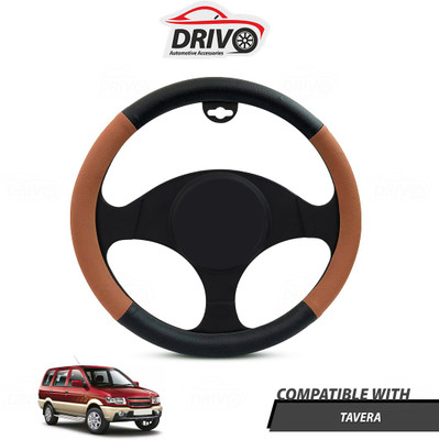 Drivo Steering Cover For Chevrolet Tavera(Black, Tan, Leatherite)