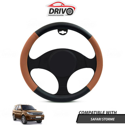 Drivo Steering Cover For Tata Safari Storme(Black, Tan, Leatherite)