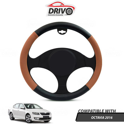 Drivo Steering Cover For Skoda Octavia(Black, Tan, Leatherite)