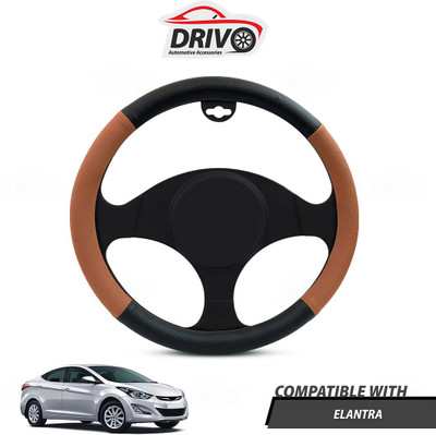 Drivo Steering Cover For Hyundai Elantra(Black, Tan, Leatherite)