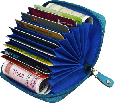 ABYS Genuine Leather RFID Sky Blue 9 Slots Card Holder 8 Card Holder(Set of 1, Grey)