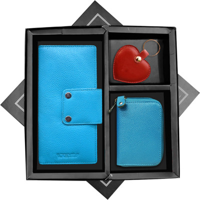 ABYS 7 Slots Leather Credit Debit Card Holder Wallet Money Bag Zipper Coin Purse 8 Card Holder(Set of 2, Blue)