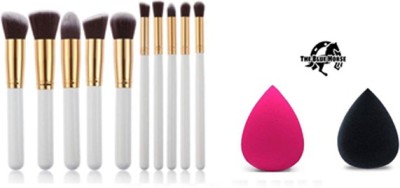 The Blue Horse Golden Makeup Brush [10] and Blender Puff [2] Combo Pack of 12(12 Items in the set)