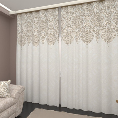 RD 214 cm (7 ft) Door Polyester Room Darkening Curtain (Pack Of 2)(White, Floral)