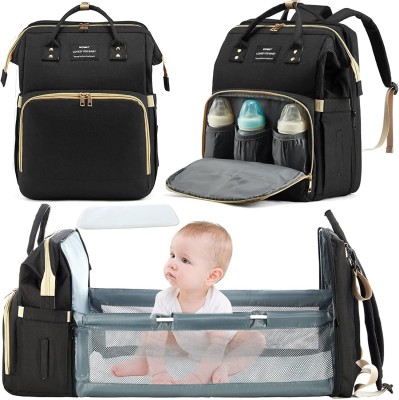 HomeCloud Diaper Backpack Foldable Mummy Bag bagpack with Bassinet, Travel, Foldable 900D, Baby Diaper Bag(Black)