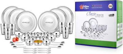 KITCHEN CLUE Pack of 36 Stainless Steel Dinner Set For Kitchen, Silver Touch Design Dinner Set(Silver)